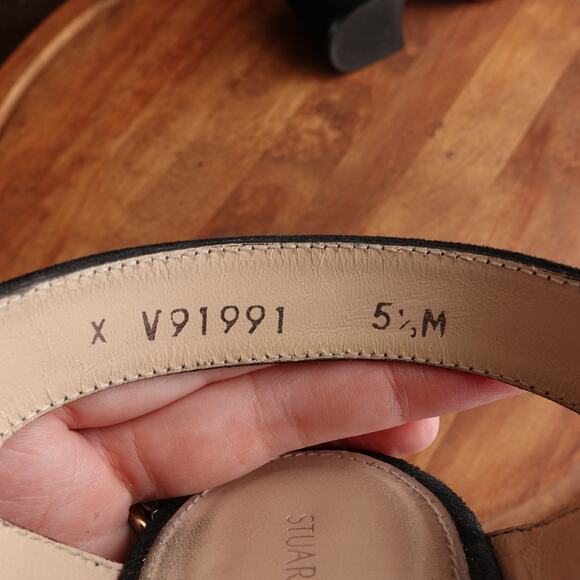 Stuart Weitzman Sandals WMS SZ 5.5M BLK Suede Block Heel Buckle Slingback Shoes - Picture 13 of 13